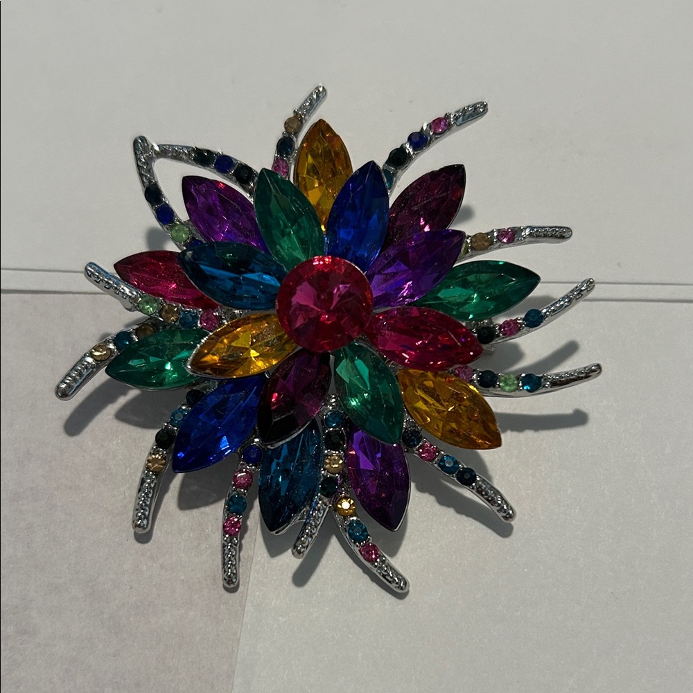 Multicolor Crystal Flower Brooch